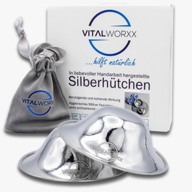 VITALWORXX Pure 999 Silver Cones (2 Pack) Includes 2 Pairs of Nursing Pads and 1 Storage Pouch for Sensitive Nipples