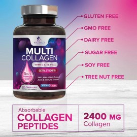 Multi Collagen Supplement for Women & Men - Type I, II, III, V, X Multi Collagen