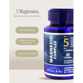 MAGNESIO 5 COMPLEX - Maklen Magnesio Complex - Glicinato, Citrato, Carbonato, Oxido e Hidroxido + Omega 3 - Capsulas Vegetales V-Caps® de 900 mg - Apo