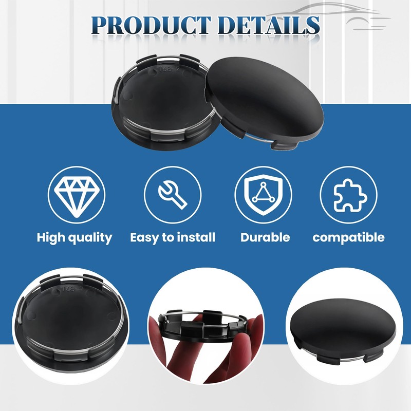 4 Pcs 2.68 Inch 68mm Black Wheel Center Caps Outer