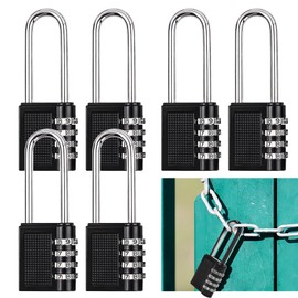WeeGoo 6 Pack 4 Digit Code Long Shackle Combination Padlocks Heavy Duty Outdoor Padlocks with Code Long Shackle Padlock for Gate, Gym Locker, Garage Hasp, Shed, Fence, Black