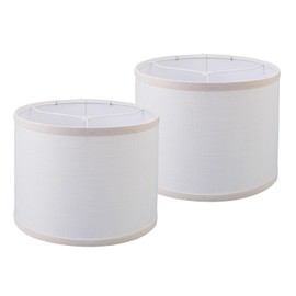 Set of 2 Small lampshades 10 inch for Table lamps and Nightstand Lamps,Assembly Required,Small Drum lamp shade Spider Fitter, Handcrafted Natural Linen lamp shades (White, 10"x10"x8")