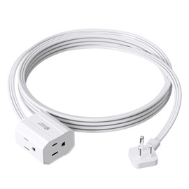 Extension Cord 10ft SUPERDANNY Mini Power Strip Ultra Right Angled Flat Plug for Tight Spaces,Indoor Extension with 3 Outlets,for Office Home Appliances,Non Surge Protector for Travel Cruise,White