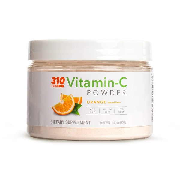 Vitamin C Powder by 310 Nutrition (4.8 oz) - 1000mg Powdered Ascorbic Acid for Immune Support - Non GMO - Gluten Free - Vegan - No Sodium - Orange Flavored VIT C