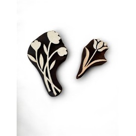 Wooden Block Printing Stamp, Floral Design, Handcrafted Tulip Pattern, Set of 2