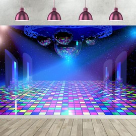 3 x 2 m Photo Background Disco Vintage 70s 80s 90s Disco Ball Stage Photography Background Night Club Neon Music Dance Let's Glow Crazy Birthday Disco Theme Party Decorations Photo Studio Props