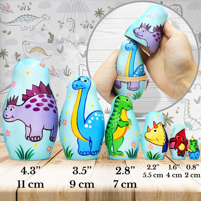 AEVVV Stacking Dinosaur Nesting Dolls Set 6 pcs - Dinosaurus