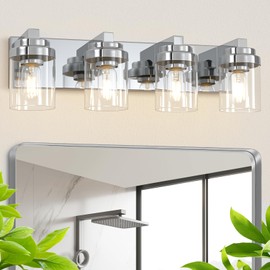 DIKAIDA Chrome Bathroom Vanity Light, 4 Light Modern Vanity Lights with Clear Glass Shade, Farmhouse Bathroom Vanity Lighting Fixtures Over Mirror for Living Room,E26
