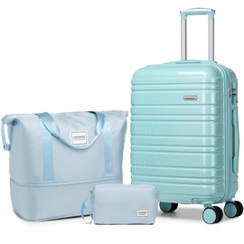 LARVENDER Carry on Luggage 22x14x9 Airline Approved, 20 Inch Hardside Suitcase with Wheels TSA Lock, PC+ABS Lightweight Travel Luggage Sets for Women, Glossy Sky Blue, 3 Piece Set