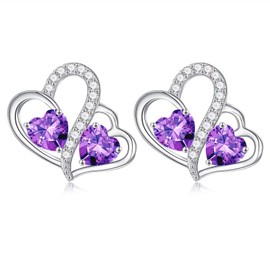 Iefil February Birthstone Earrings - Amethyst & Sterling Silver Earrings, Anniversary & Birthday Gifts