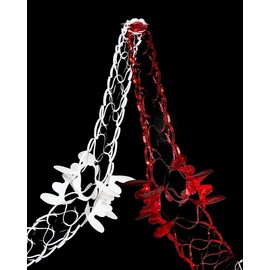 2 Pk Foil Garland Flower - Christmas Hanging Decoration Wall Ceiling Xmas Deco (White & Red)