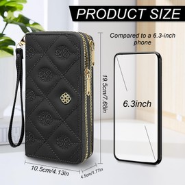 AdiStylinno Women's Wallet, Double Zip Leather Phone Wallets with Zipper Pocket, Large Capacity Card Holder Wristlet Purse (Black)