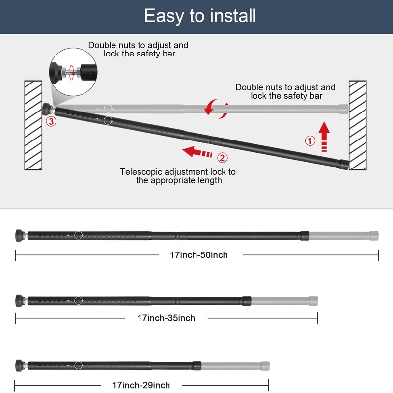 DIIG Sliding Door Security Bar，17.7-50.5inch Adjustable Sliding Patio Door Lock