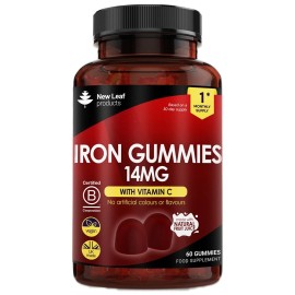 Gomitas de hierro 14 mg - 60 suplementos de hierro vitamina C enriquecida + jugo de fruta real