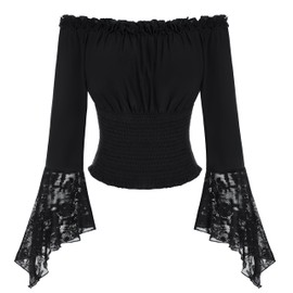Women Renaissance Top Dressy Black Tops Off the Shoulder Long Sleeve Blouse Black M