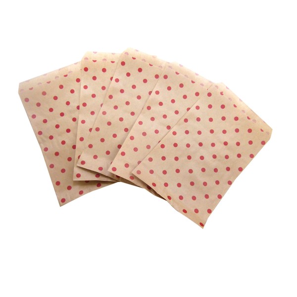 N'icePackaging 100 Qty 8.5" x 11" Decorative Flat Paper Gift Bags - Red Polka-Dot on Brown Kraft Bags - For Sales/Treats/Parties Cookies/Gifts