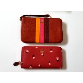 Coach NWT COACH DOUBLE ZIP WALLET WRISTLET WITH VARSITY STRIPE 3469 IMR6B TERRACOTTA