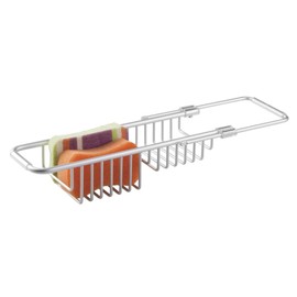 mDesign Sink Shelf – Storage Kitchen Utensils Over the Sink with the Practical Sponge Holder – Sink Organiser Also Suitable for Washing Up Brush – Aluminium