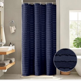 Aiyufeng Navy Blue Stall Shower Curtain - Modern Striped Textured Fabric Shower Curtain for Shower Stall, Farmhouse Tufted Textured Narrow Cloth Shower Curtain for Bathroom