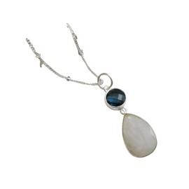London Blautopas und Mondstein Sterling Silber Halskette 45cm - Natürlicher Edelstein - Geburtstagsgeschenk - Weihnachtsgeschenk - Handgefertigte Geschenkideen für Frauen
