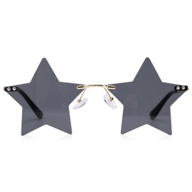 [Qicarkey] Rimless Star Sunglasses Trendy Women and Men Sunglasses Party Glasses Funny Pentagram Eyewear Decorative Glasses (Black)