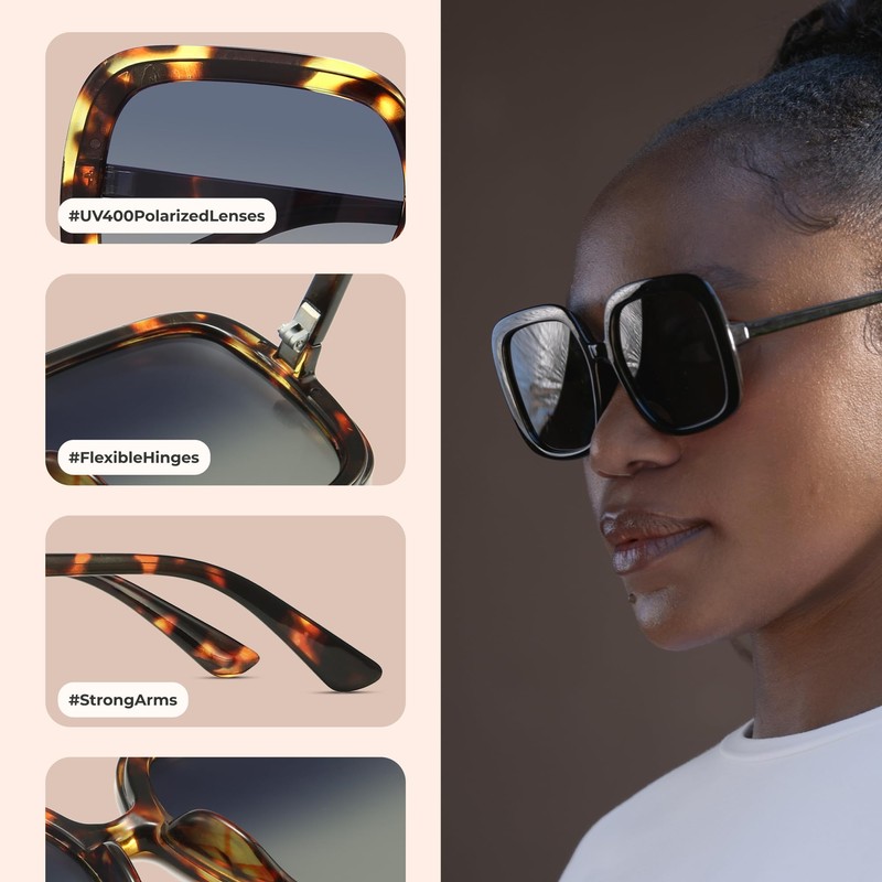 miyya Oversized Polarized Sunglasses Women, Trendy Retro Sun Glasses for