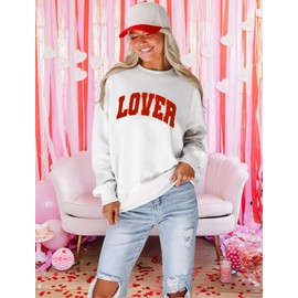 MAPICK Lover Crewneck Sweatshirt Women Chenille Patch Sweaters Oversized Long Sleeve Clothes(White, Large)