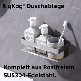 KigKog® Duschablage ohne Bohren Gebürstetes Nickel, Duschregal Wandmontage Edelstahl SUS304 Rostfreier Duschkorb Badregal ohne Bohren, 23cm Selbstklebend Badezimmerregal, K07-23-BN