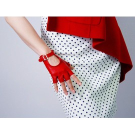 DooWay Red Fingerless Gloves Women Genuine Leather Driving Gloves Half Finger Imported Sheepskin Leather Fitness Motorcycle Cycling Open Back Unlined