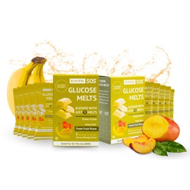 Glucose SOS Melts Made with Dextrose Powder Natural Fruit Puree Sugar, Glucose Tabs, Sports Supplement, Fast Acting Tablets with 10 Individual 15g Servings of Banana/Mango/Peach