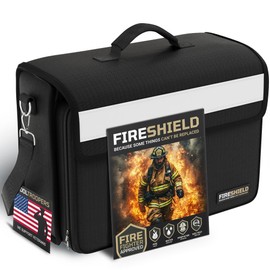 FIRESHIELD PRO Fireproof Document Bag – Portable Briefcase with Shoulder Strap, Tablet, Laptop & Card Organizer – Water Resistant, Multi-Pocket Storage for Travel, Home or Office – 17" x 12.5" x 7.2"