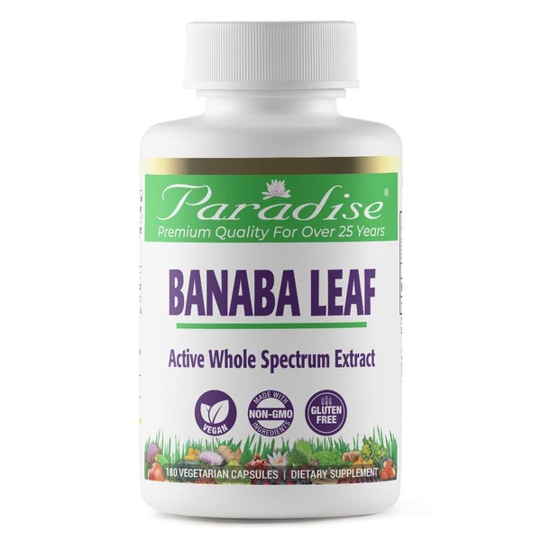 Paradise Herbs Banaba Leaf Extract, 250mg Vegan Supplement, Non GMO, Gluten Free, 180 Vegetarian Capsules