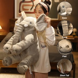 FIAEUGZKM Giant Elephant Stuffed Animal 23.62in Large Elephant Plush Toy Cute Soft Big Grey Cuddly Plushie for Kids Adults Birthday Festival Gift Bed Home Decor Pillow Cushion