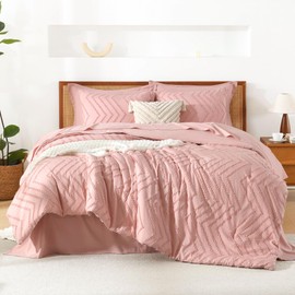 Litanika Blush Pink California King Size Comforter Set with Sheets - 7 Pieces Bed in a Bag California King Boho Tufted Complete Beddding Sets with Comforter, Sheets, Pillowcases & Shams