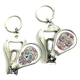 SUREG Sugar Skull Design Nail Clipper Bottle Opener Keychain 2 Pcs Set