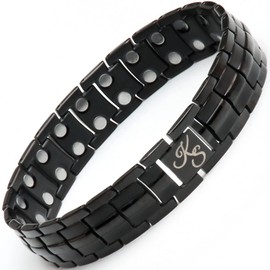 Kalsi Style Ultra Strength Titanium Magnetic Therapy Bracelet, Double Row 3500 Gauss Magnets for Men & Women, Free Resizing Tool & Gift Box (Black w/Silver Magnets)