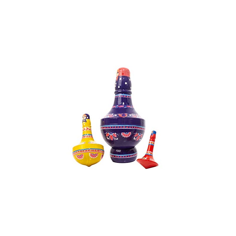 Golden Cockerel Nesting Dreidel Faith Hope Joy Matryoshka 3pc./5" Spinning