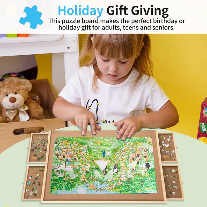 500 Piece Puzzle Board with Drawers, Small Puzzle Board 14"