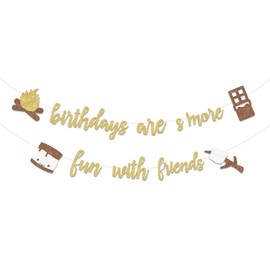 Kreatwow S'mores Party Decorations Birthdays Are s'more Fun With Friend Glitter Banner for Birthday Party S'Mores Party Camping Theme Birthday Baby Shower Bridal Shower Winter Holiday Party