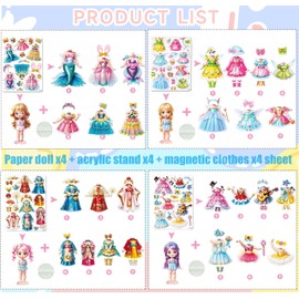 Magnetic Dress Up Dolls,DIY Princess Game Paper Dolls with 4 Themed Dress Up Toys Pretend Play Travel Toys for Girls Ages 3-7 Years and Up (Mermaid + Elf + Performer + Hanfu)