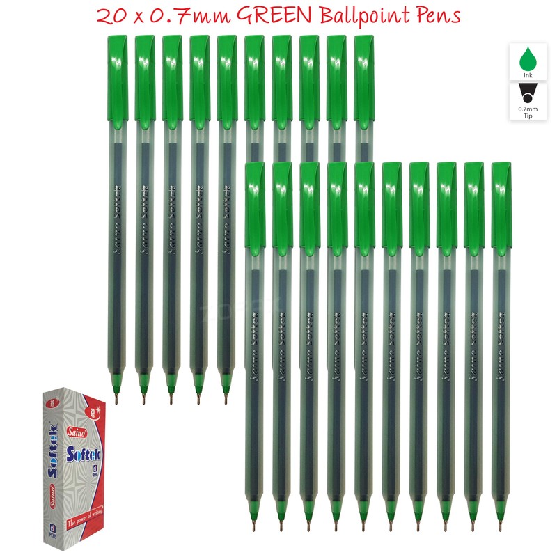 SAINO Softy Ballpoint Pens, GREEN, Fine Point (0.7mm), Pack of