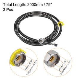 uxcell Faucet Supply Line Connector, 3pcs G1/2 Female x G1/2 Female 79 Inch Long Braided 304 Stainless Steel Water Supply Hose, Black