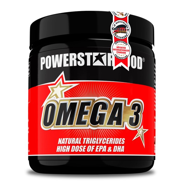 Powerstar Omega 3 Capsules High Dose | 200 Fish Oil Capsules with 1,000 mg Fish Oil | Made in Germany | Polyunsaturated Essential Fatty Acids | Rich in EPA & DHA | No PCB & Additives