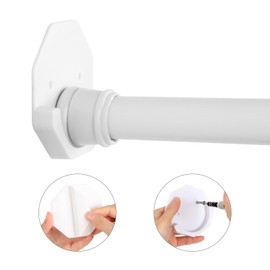 Letrushare Adhesive Shower Curtain Rod Tension Holders 2 Pack Shower Rod Mount Retainers Easy Stick On Wall Rod Brackets White Holders With Screws Extra Support for Hanging in Bathroom Cloakroom Etc