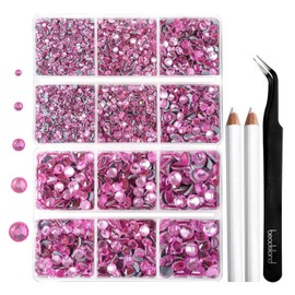 6736pcs Hotfix Rhinestones Flatback,Pink Rhinestones for Crafts Clothes Mixed 5 Sizes, Hotfix Crystals with Tweezers and Wax Pencil Kit, SS6-SS30,Dark Pink