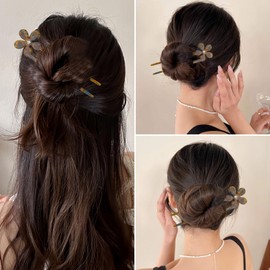 FRDTLUTHW 5.7Inch Medium French Hair Forks for Long Hair,Acetate Hairpin U Shape Updo Hair Pins for Thin Thick Hair, Large 2 Long Prong Flower Hair Sticks Chignon Pins Hair Accessories for Women