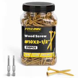 Wood Screws 2-1/2 Inch, FIXLINK Deck Screws #10 x 2-1/2", 310pcs, Epoxy Coated, T25 Star Bit Above 1500 Hour Salt Spray Coating Outdoor Decking Screws Excellent Rust Resistant for Outdoor Wood Fence