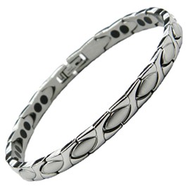 Stargems® PURE TITANIUM MAGNETIC BRACELET CLASSIC DESIGN SILVER DOUBLE STRENGTH POWERFUL 3,000 GAUSS MAGNETS WRIST BAND BANGLE WOMEN LADIES + VELVET GIFT POUCH