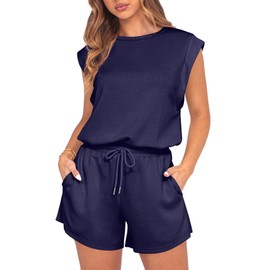 GRECERELLE GRECERELLE Jumpsuits For Women Casual Cute Summer Outfits For Women 2025 Athletic Romper Shorts Navy Blue-S