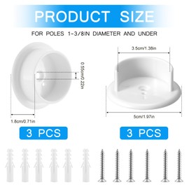 6 Pcs Closet Rod Holders for 1-3/8 Inch Rod, Heavy Duty Plastic Shelf Bracket, White Wardrobe & Shower Curtain Pole Sockets with Screws for Home & Store